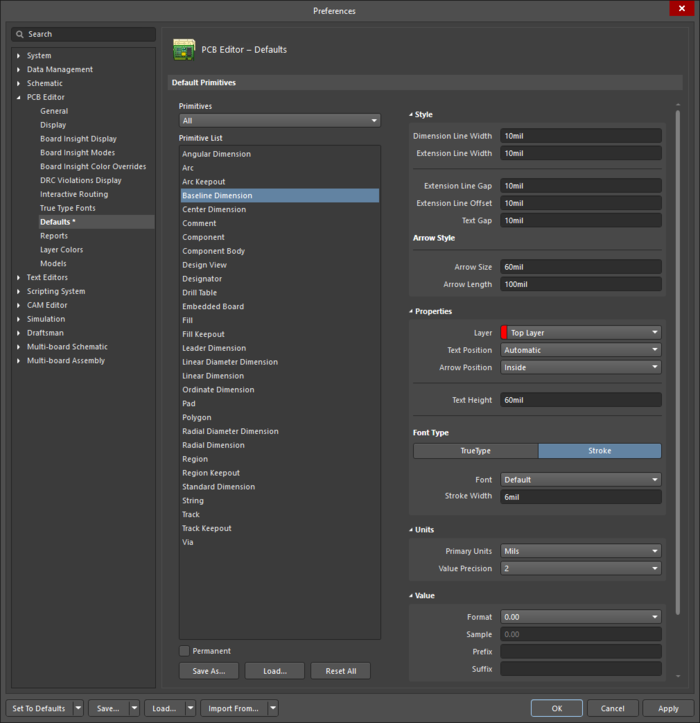 Configuring Pcb Baseline Dimension Object Properties In Altium Designer Altium Designer 191 7261