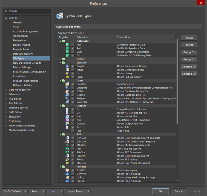 Defining File Type Preferences For Altium Designer Altium Designer 21 Technical Documentation 0257