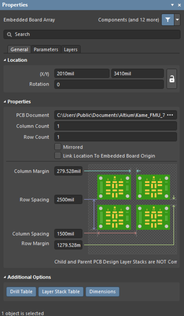 Configuring Pcb Embedded Board Array Object Properties In Altium Designer Altium Designer 21 8183