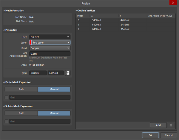 Configuring Pcb Region Object Properties In Altium Designer Altium Designer 21 User Manual 0888