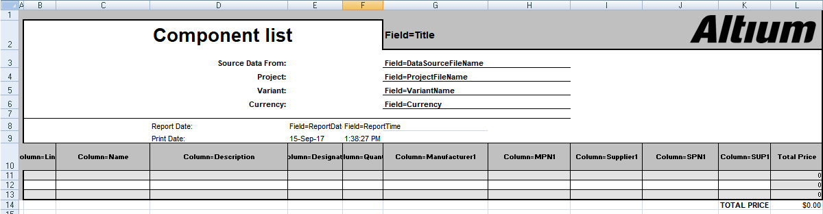 build of materials excel template