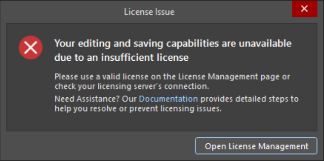 License Issue Popup